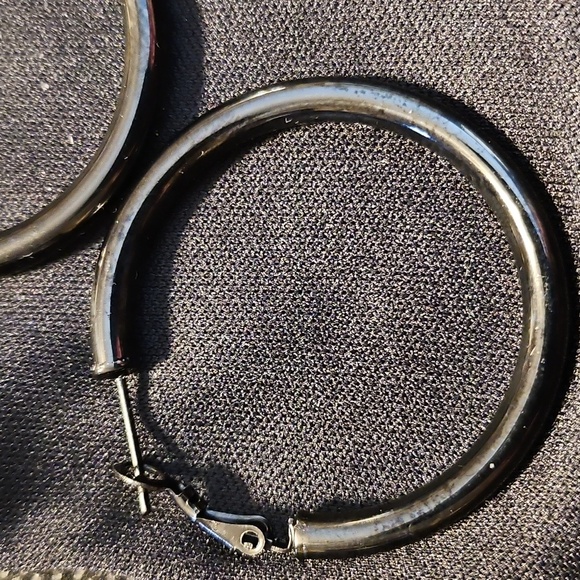 Black Hoop Earrings with Lever-backs - Picture 2 of 6